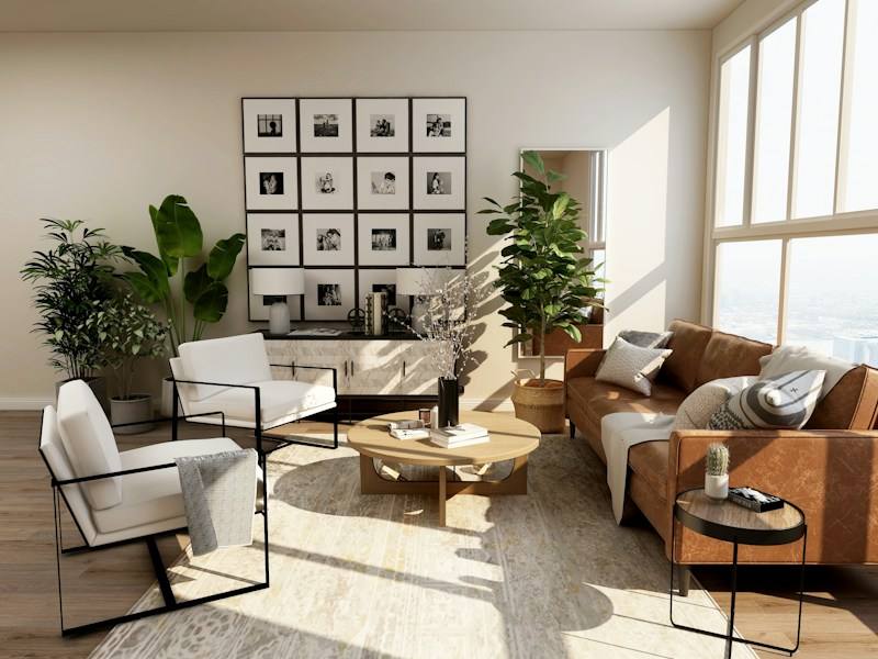 Sala de estar luminosa con diseño de interiores